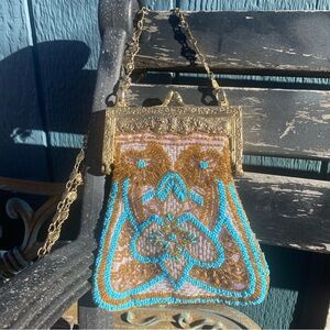 Gold-Tone Beaded Shoulder Bag with Turquoise Accents